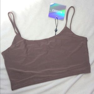 Missguided Slinky crop tank top in nude/taupe